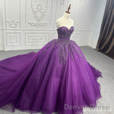Purple Ball Gown Quince Dresses Tulle Sweetheart Sequin Wedding Dresses For Women